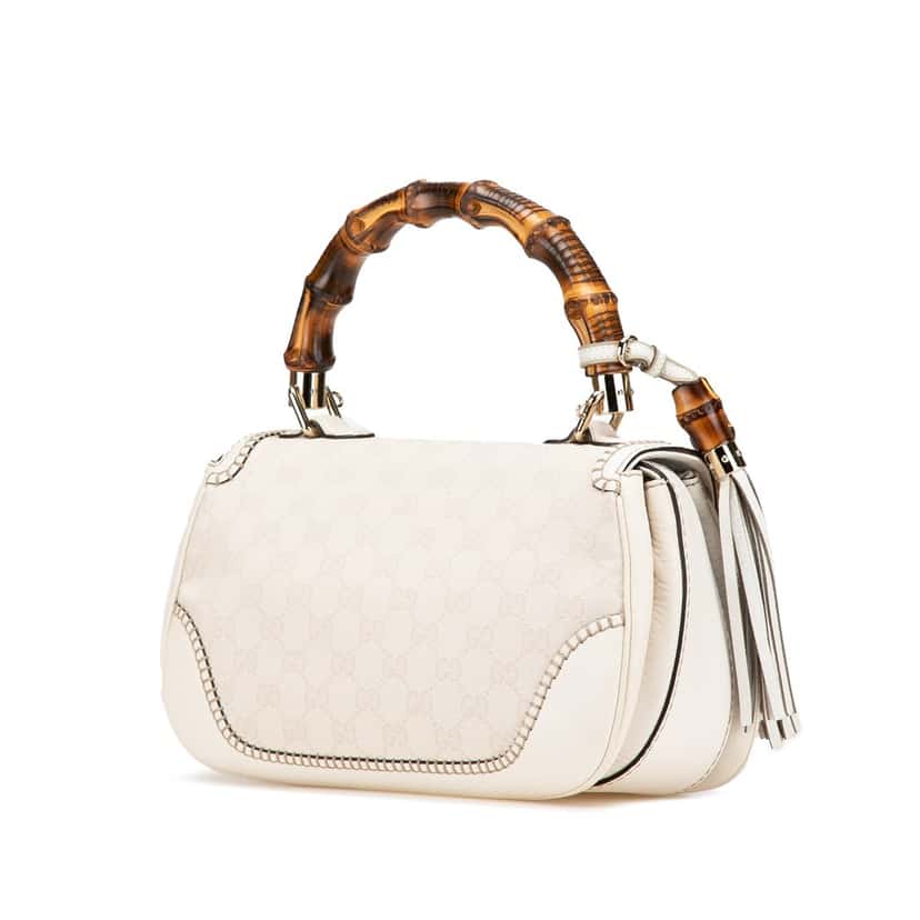 Gucci Medium GG Canvas New Bamboo Satchel White Canvas Good condition - Back View