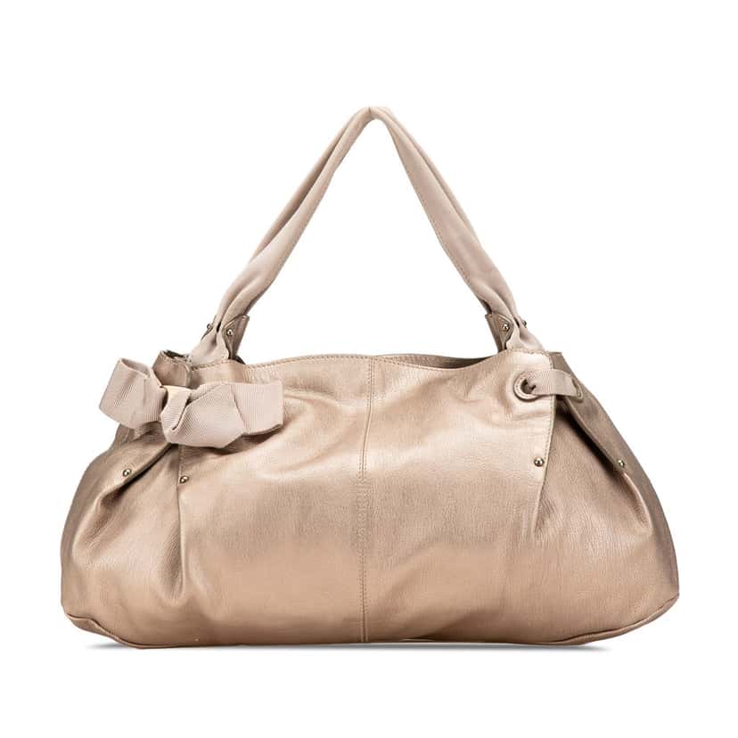 Salvatore Ferragamo Metallic Leather Bow Hobo Gold Leather Good condition - Front View