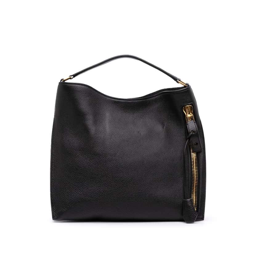 Tom Ford Small Grained Calfskin Alix Hobo Black Leather Good condition - Front View
