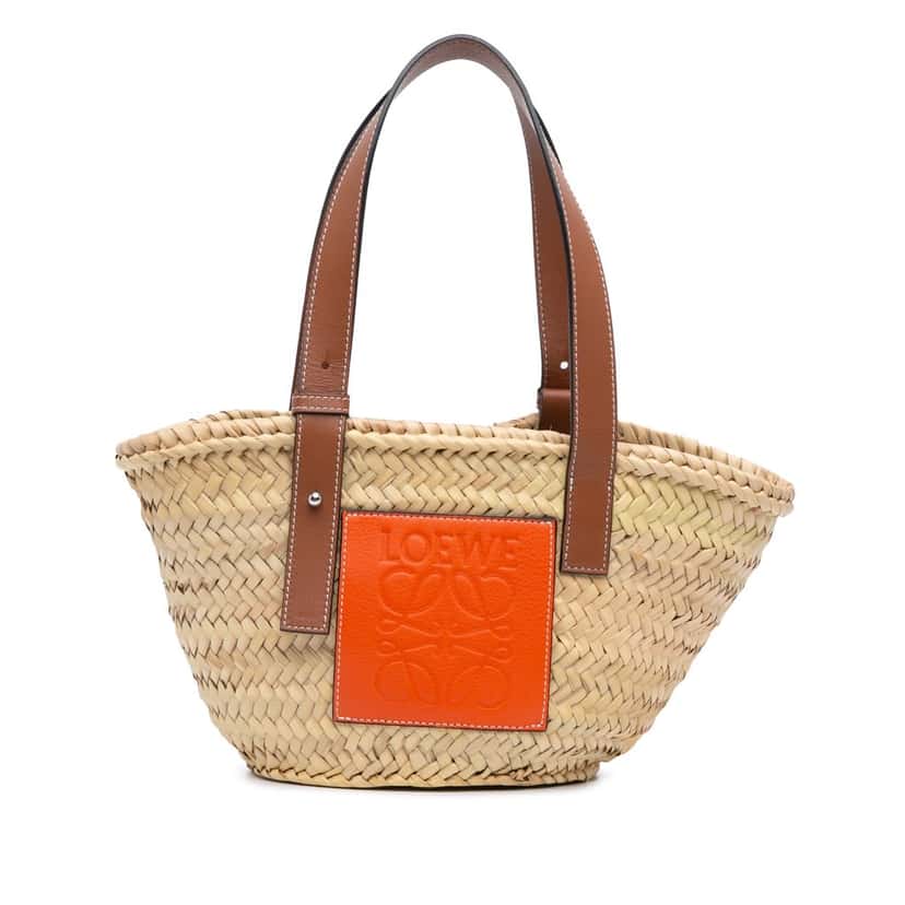 Loewe Mini Raffia Basket Tote Brown Good condition - Front View