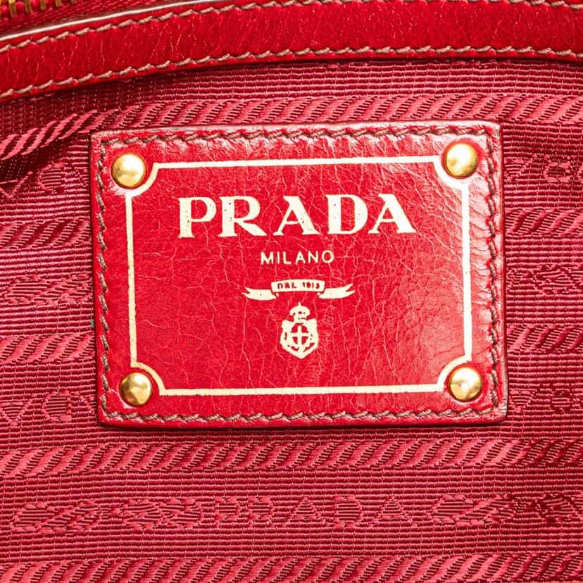 Prada Vitello Shine Bauletto Satchel Red Leather Good condition - Box View