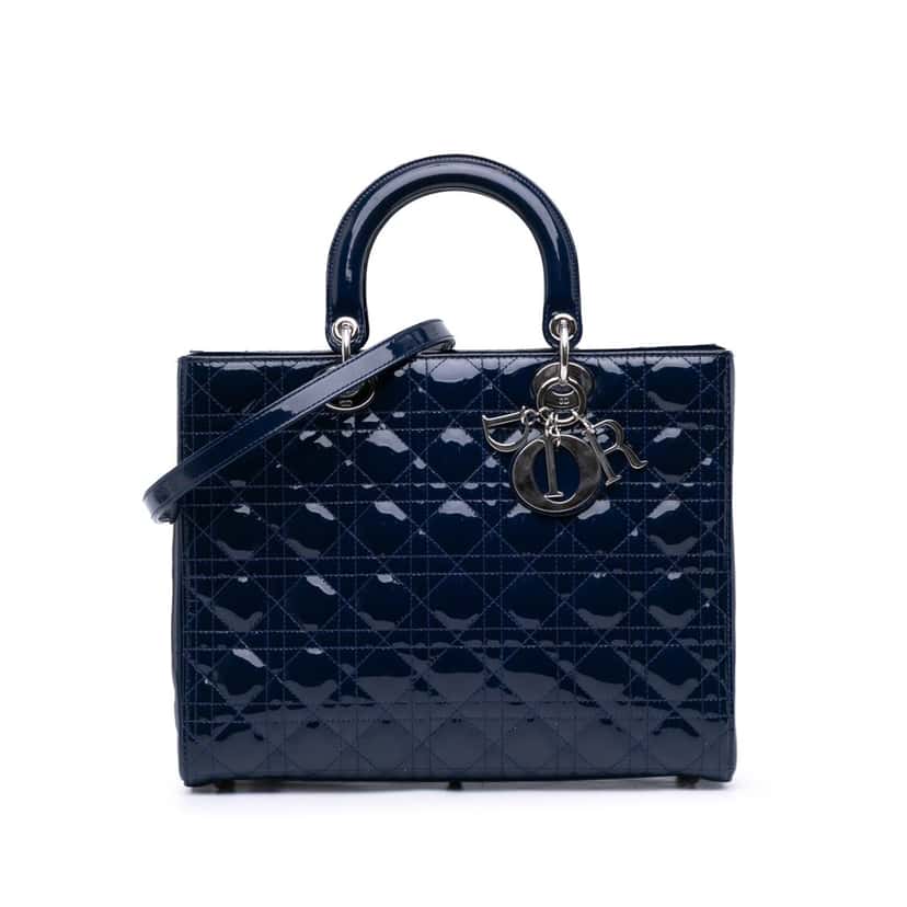 Dior Large Patent Cannage Lady Dior Blue Leather Good condition - Front View