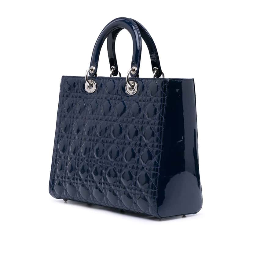 Dior Large Patent Cannage Lady Dior Blue Leather Good condition - Back View