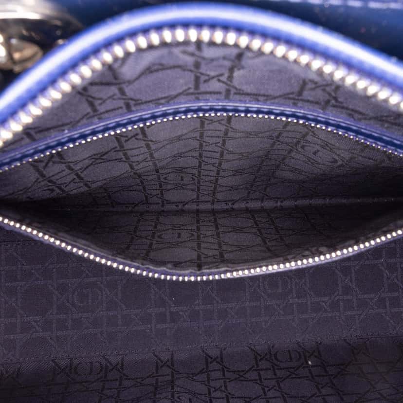 Dior Large Patent Cannage Lady Dior Blue Leather Good condition - Box View