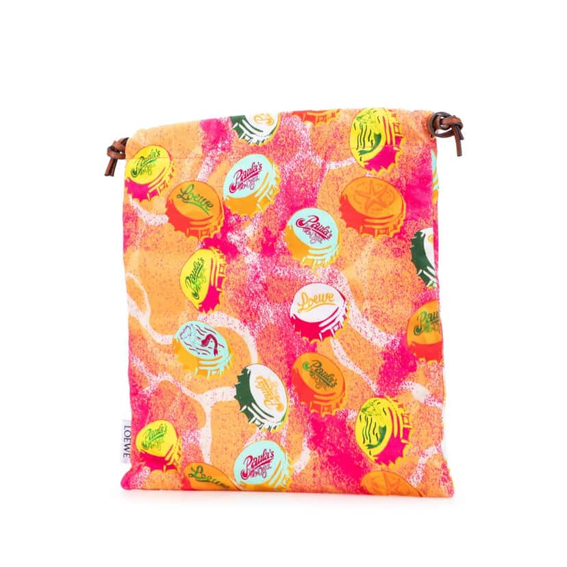 Loewe Paulas Ibiza Canvas Bottle Cap Print Drawstring Pouch Orange Canvas Very good condition - Back View