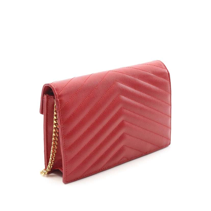 Saint Laurent Grain De Poudre Chevron Monogram Envelope Wallet on Chain Red Leather Good condition - Back View