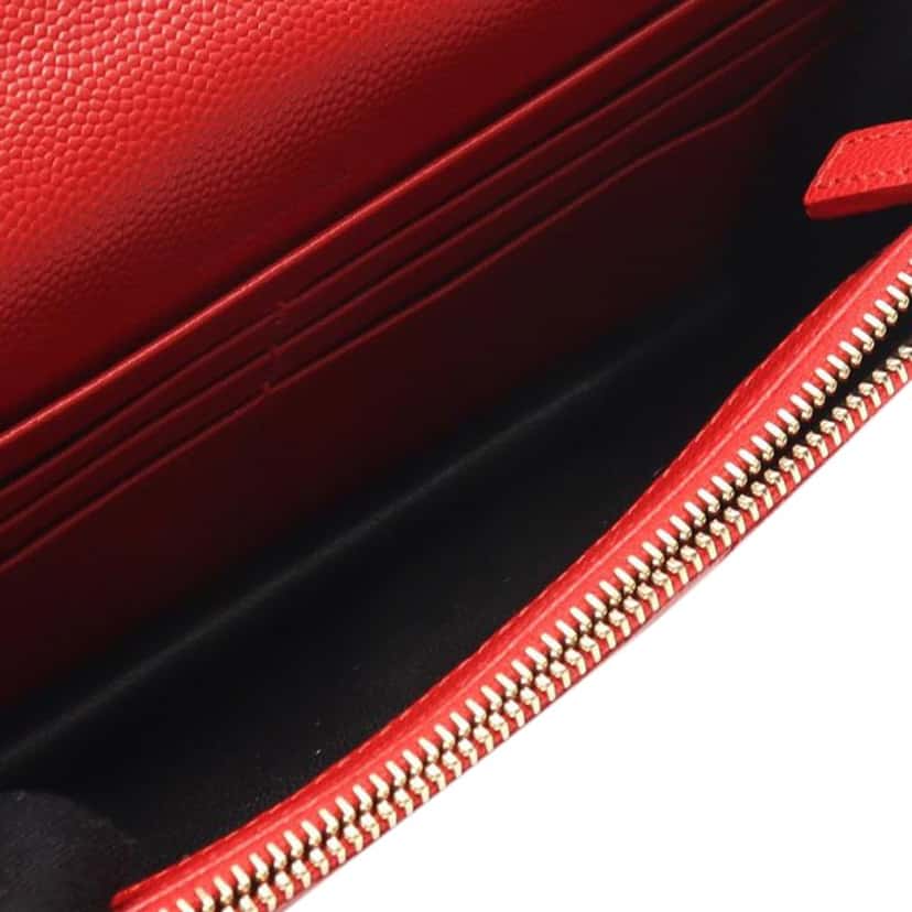 Saint Laurent Grain De Poudre Chevron Monogram Envelope Wallet on Chain Red Leather Good condition - Inside View