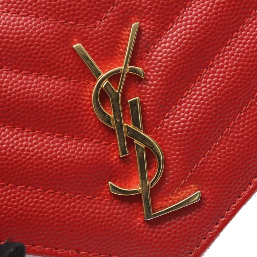 Saint Laurent Grain De Poudre Chevron Monogram Envelope Wallet on Chain Red Leather Good condition - Box View