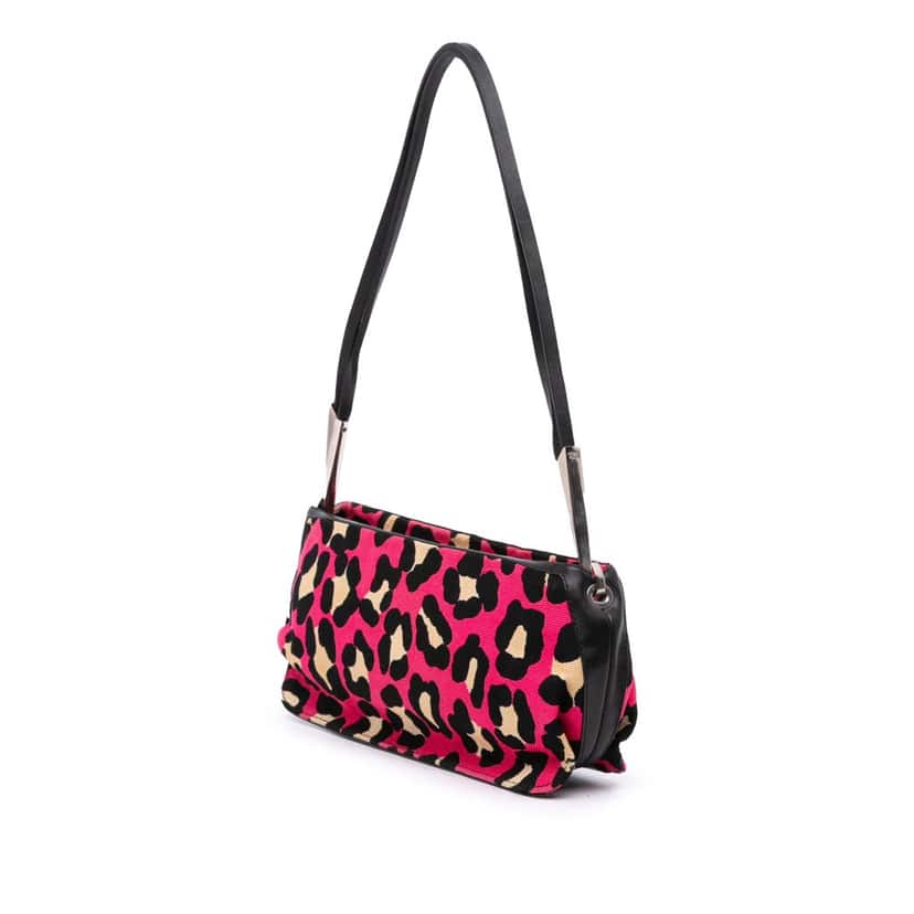 Bottega Veneta Leopard Print Canvas Shoulder Bag Pink Canvas Good condition - Back View