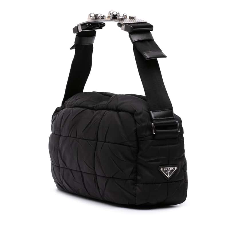 Prada Quilted Tessuto Messenger Bag Black Very good condition - Back View