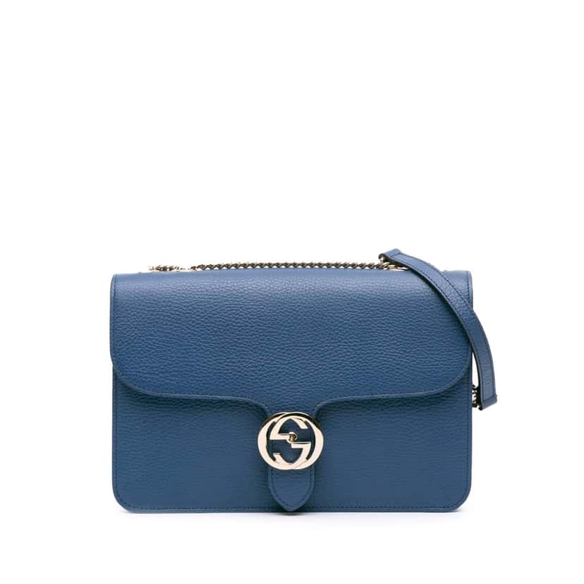 Gucci Medium Dollar Calfskin Interlocking G Crossbody Blue Leather Good condition - Front View