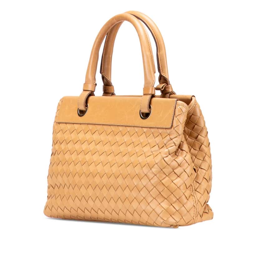 Bottega Veneta Lambskin Intrecciato Satchel Brown Leather Good condition - Back View