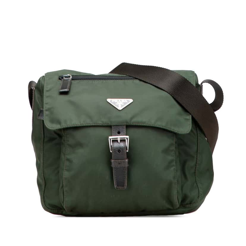 Prada Tessuto Zip Buckle Messenger Bag Green Good condition - Front View