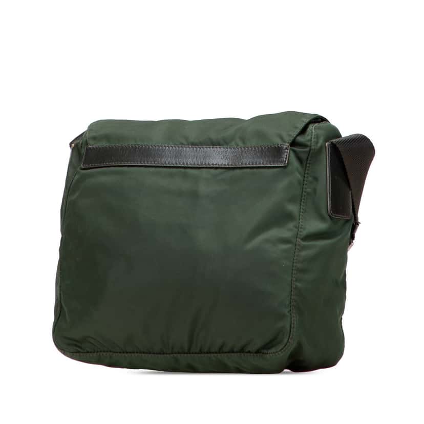 Prada Tessuto Zip Buckle Messenger Bag Green Good condition - Back View