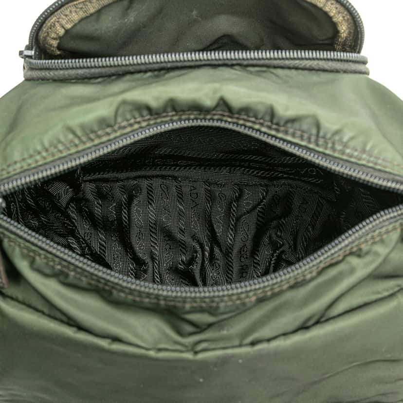 Prada Tessuto Zip Buckle Messenger Bag Green Good condition - Model View