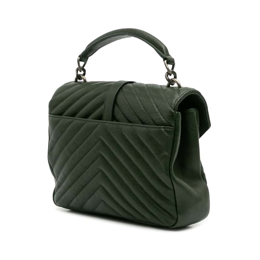 Saint Laurent Medium Monogram Chevron Quilted Lambskin College Satchel Green Leather Good condition - Back View