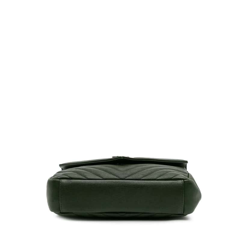 Saint Laurent Medium Monogram Chevron Quilted Lambskin College Satchel Green Leather Good condition - Inside View