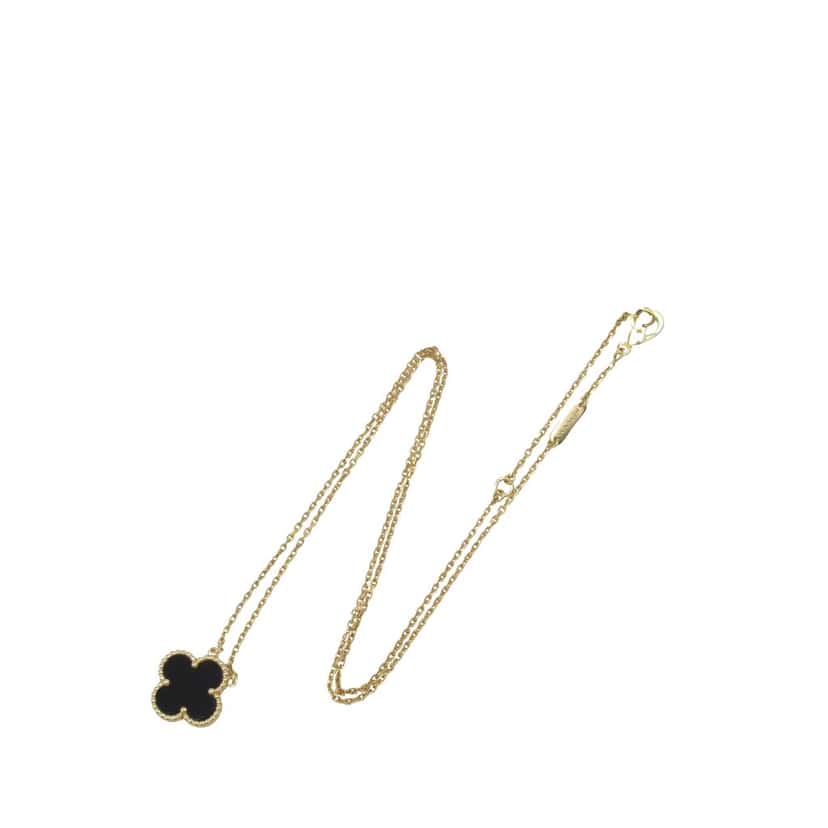 Van Cleef & Arpels 18K Yellow Gold and Onyx Vintage Alhambra Pendant Necklace Gold Gold Good condition - Front View