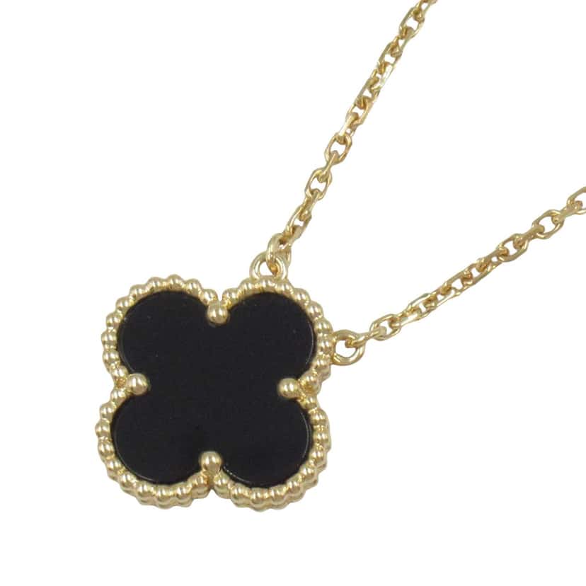 Van Cleef & Arpels 18K Yellow Gold and Onyx Vintage Alhambra Pendant Necklace Gold Gold Good condition - Back View