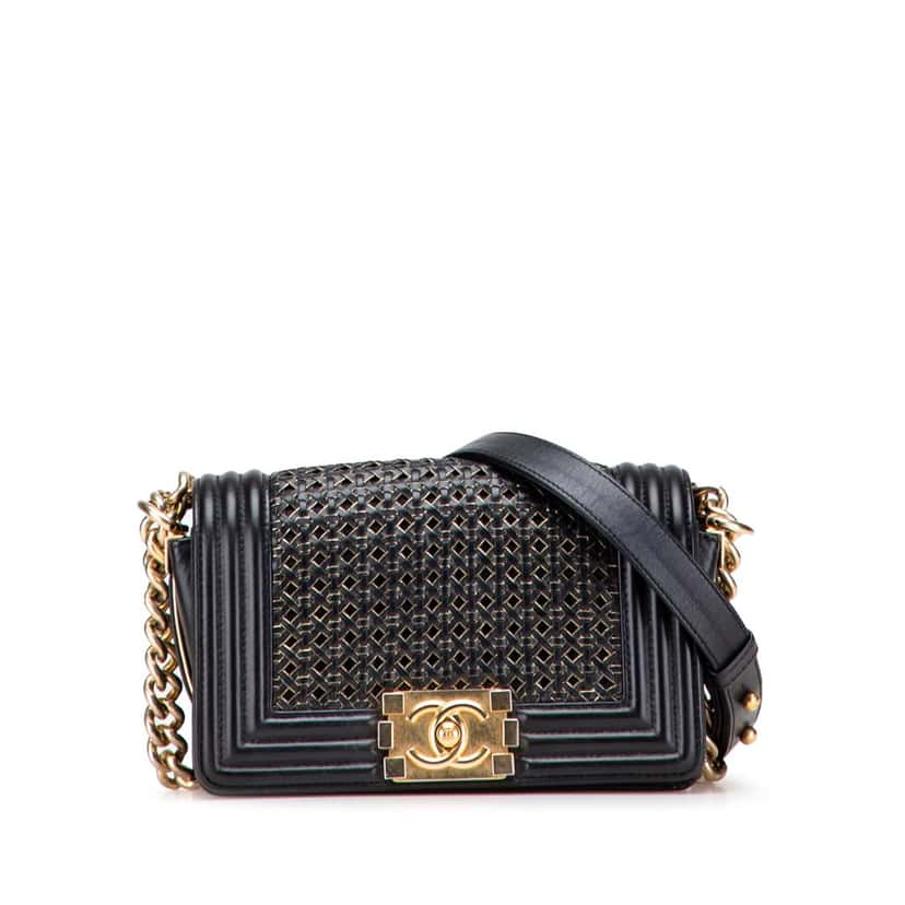 Chanel Small Braided Sheepskin Boy Flap Black Leather Good condition - Front View