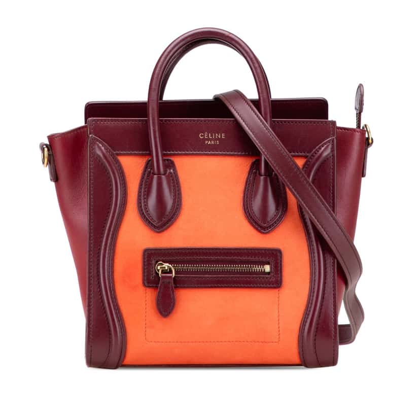 Celine Nano Bicolor Suede and Calfskin Luggage Tote Orange Leather Good condition - Front View
