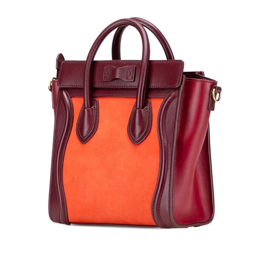 Celine Nano Bicolor Suede and Calfskin Luggage Tote Orange Leather Good condition - Back View