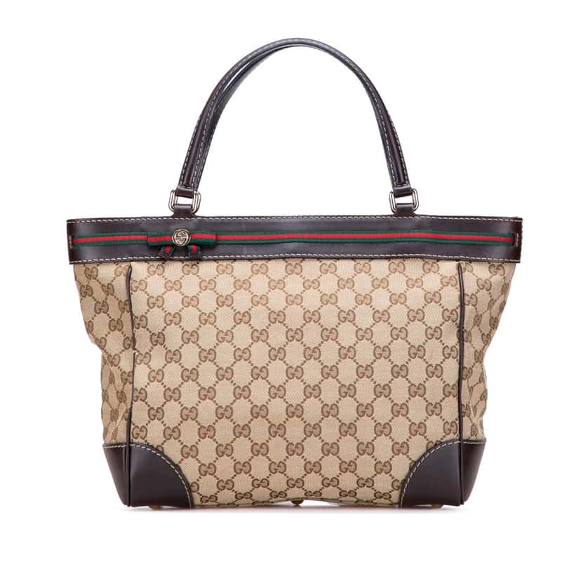 Gucci GG Canvas Web Mayfair Tote Brown Canvas Good condition - Front View