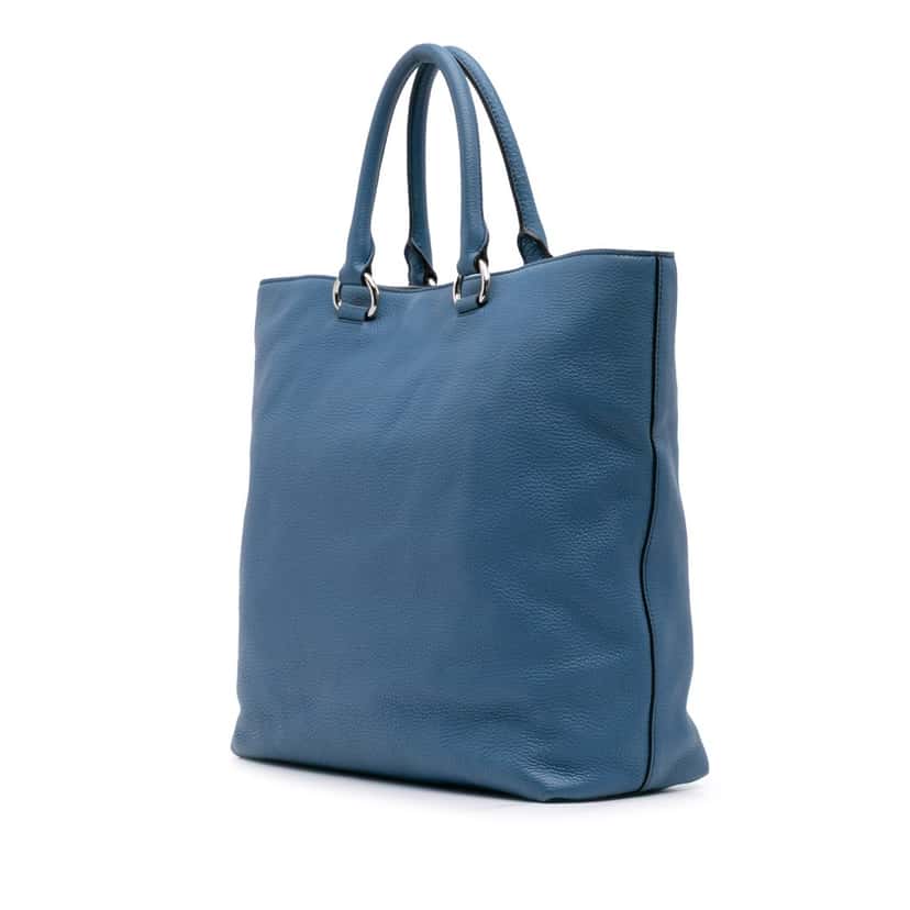 Prada Vitello Daino Open Convertible Tote Blue Leather Good condition - Back View