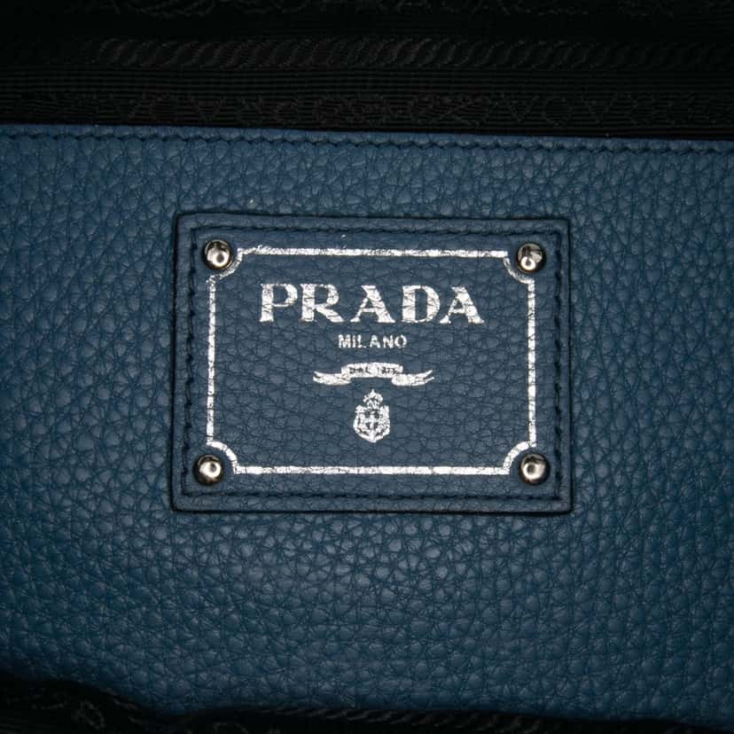 Prada Vitello Daino Open Convertible Tote Blue Leather Good condition - Box View