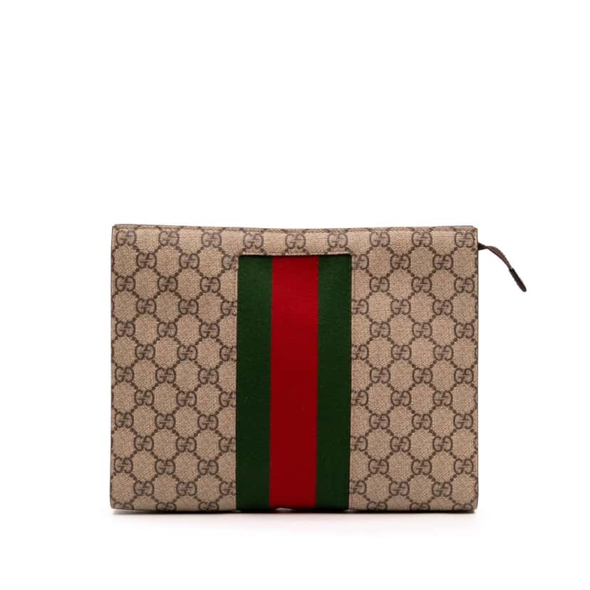 Gucci GG Supreme Web Clutch Brown Canvas Good condition - Front View