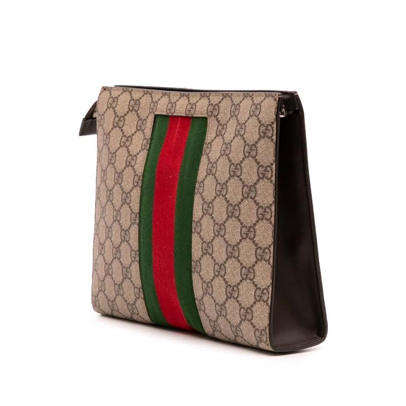 Gucci GG Supreme Web Clutch Brown Canvas Good condition - Back View