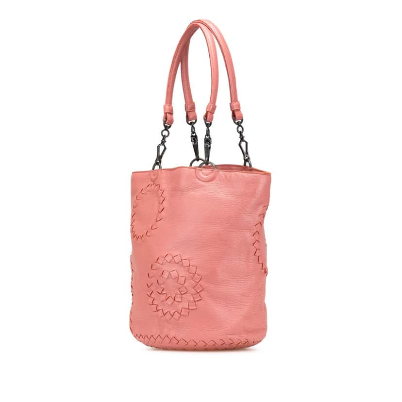 Bottega Veneta Small Intrecciato Trimmed Cervo Bucket Bag Pink Leather Very good condition - Back View