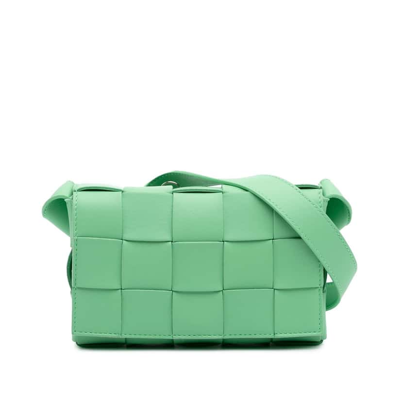 Bottega Veneta Small Nappa Intrecciato Cassette Crossbody Green Leather Good condition - Front View