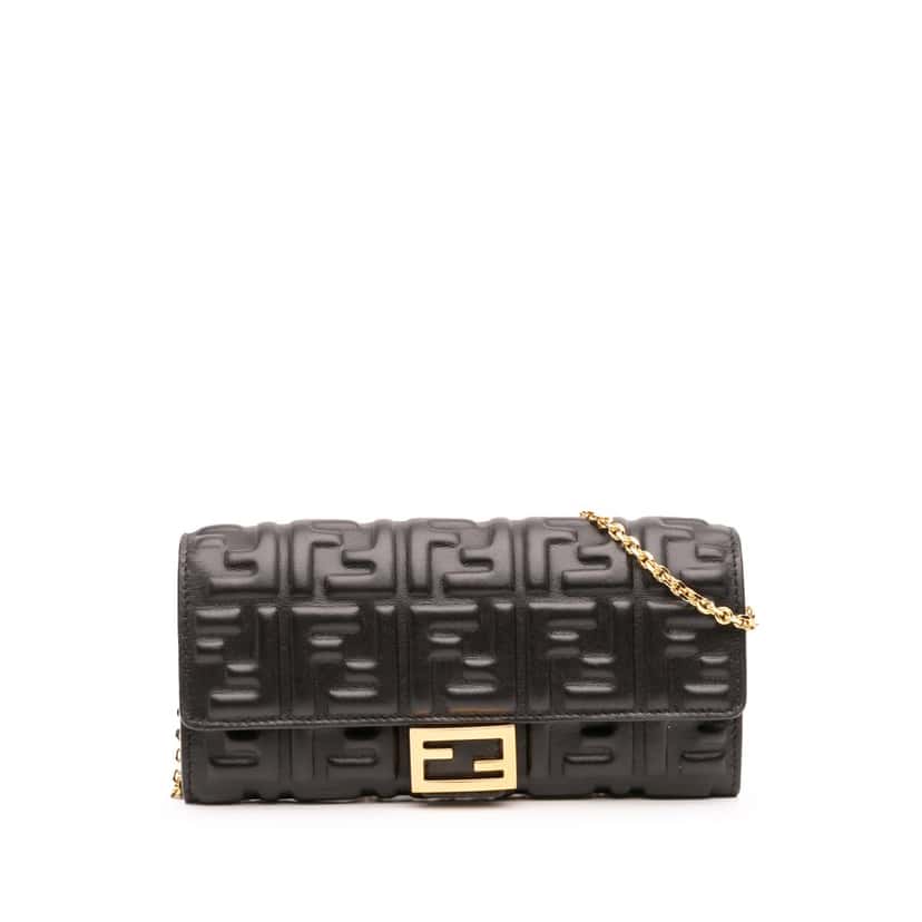 Fendi Zucca Embossed Leather Wallet On Chain Black Leather Good condition - Front View
