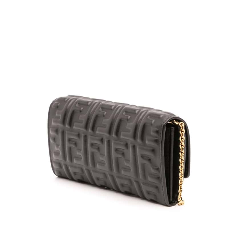 Fendi Zucca Embossed Leather Wallet On Chain Black Leather Good condition - Back View