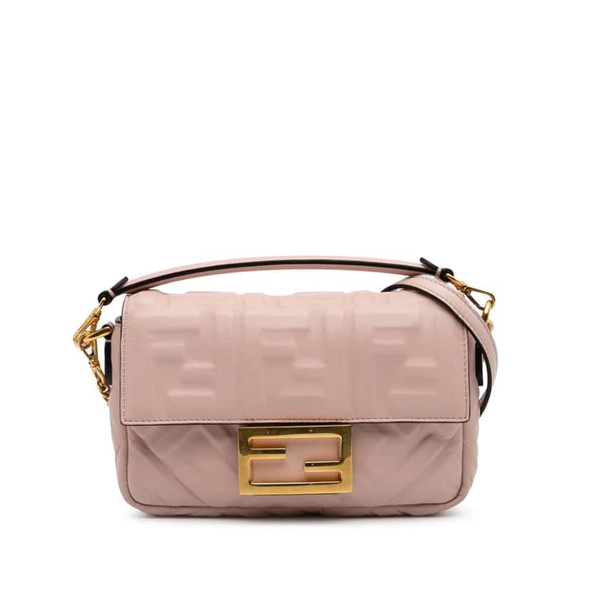 Fendi Mini Zucca Embossed Leather Baguette Satchel Pink Leather Good condition - Front View