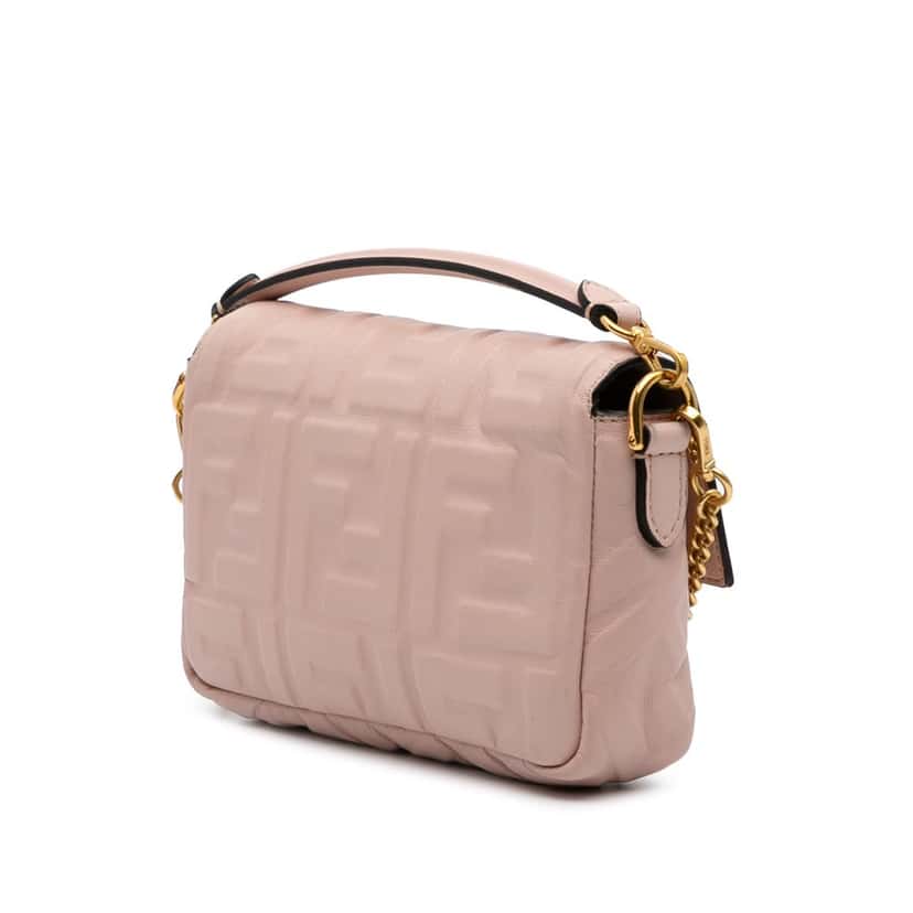 Fendi Mini Zucca Embossed Leather Baguette Satchel Pink Leather Good condition - Back View