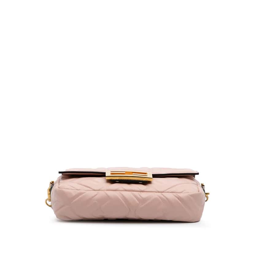 Fendi Mini Zucca Embossed Leather Baguette Satchel Pink Leather Good condition - Inside View