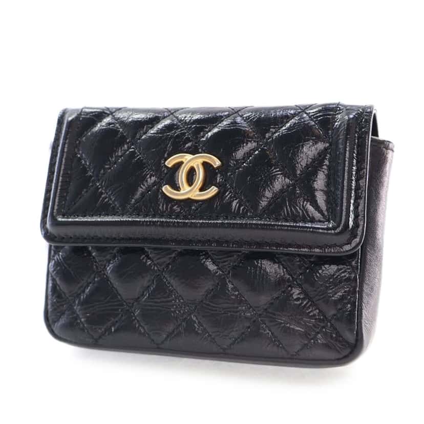Chanel Quilted Shiny Aged Calfskin Waist Belt Bag Black Leather Good condition - Back View