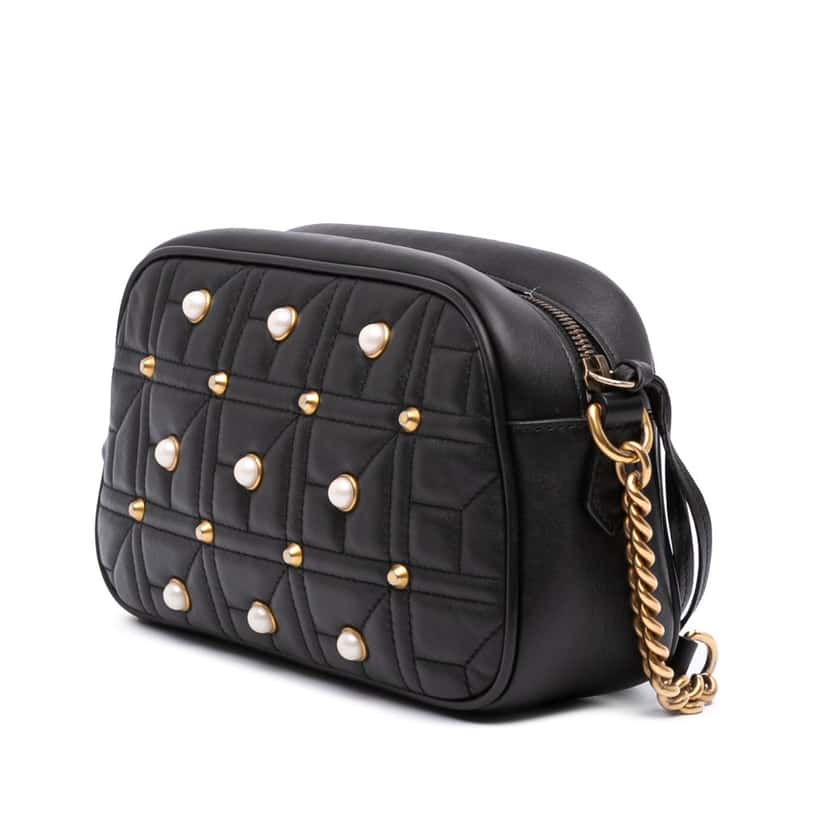 Gucci Small GG Marmont Matelasse Leather Pearl Studded Crossbody Black Leather Good condition - Back View