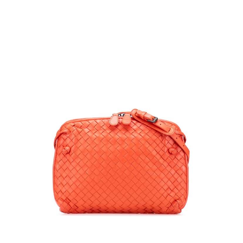 Bottega Veneta Medium Nappa Intrecciato Nodini Crossbody Orange Leather Good condition - Front View
