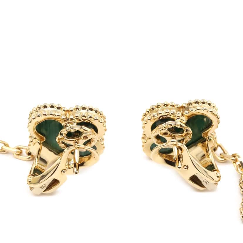 Van Cleef & Arpels 18K Yellow Gold and Malachite Magic Alhambra 3 Motif Earrings Gold Gold Good condition - Back View