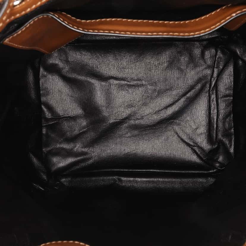 Prada Soft Calf Fringe Bucket Bag Brown Leather Good condition - Model View