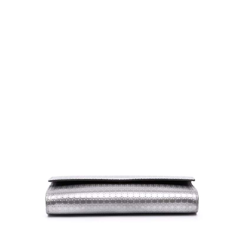 Dior Metallic Patent Microcannage Lady Dior Croisiere Wallet On Chain Silver Leather Good condition - Inside View