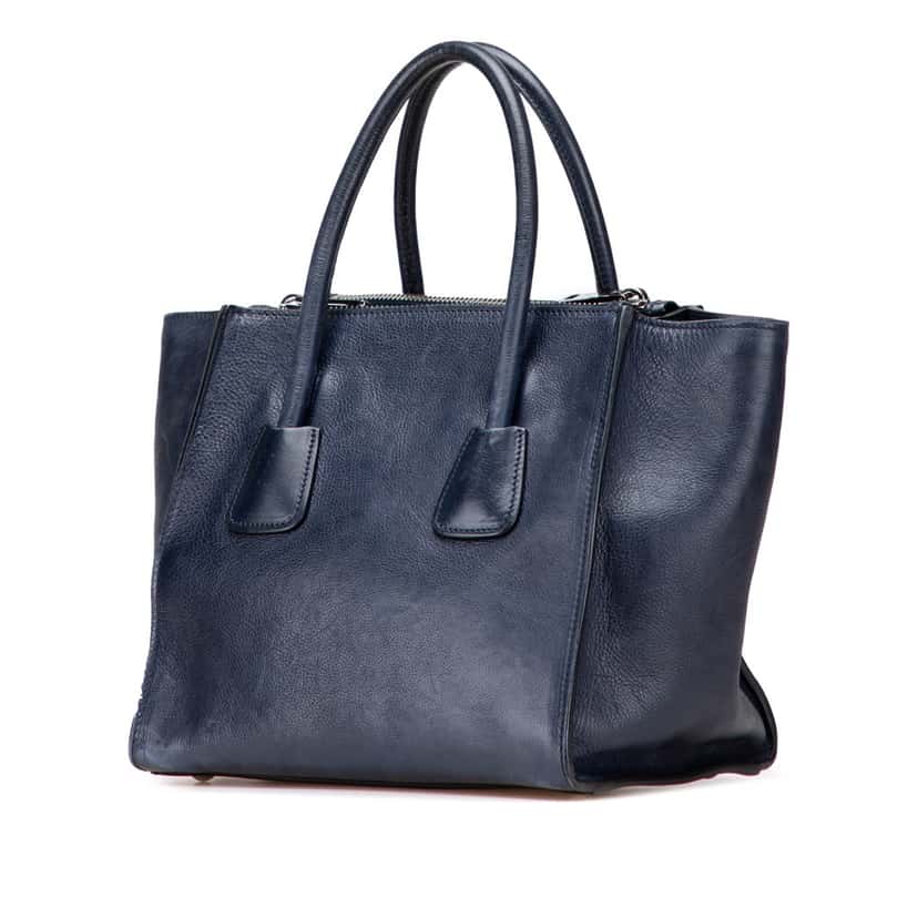 Prada Glace Calf Twin Pocket Double Handle Satchel Blue Leather Good condition - Back View