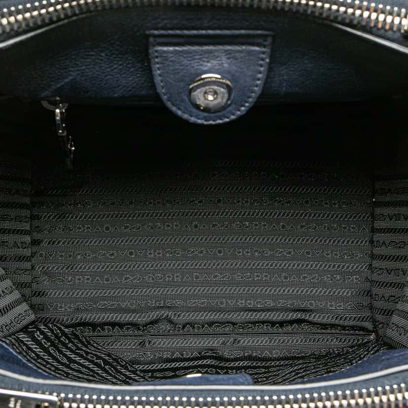 Prada Glace Calf Twin Pocket Double Handle Satchel Blue Leather Good condition - Model View