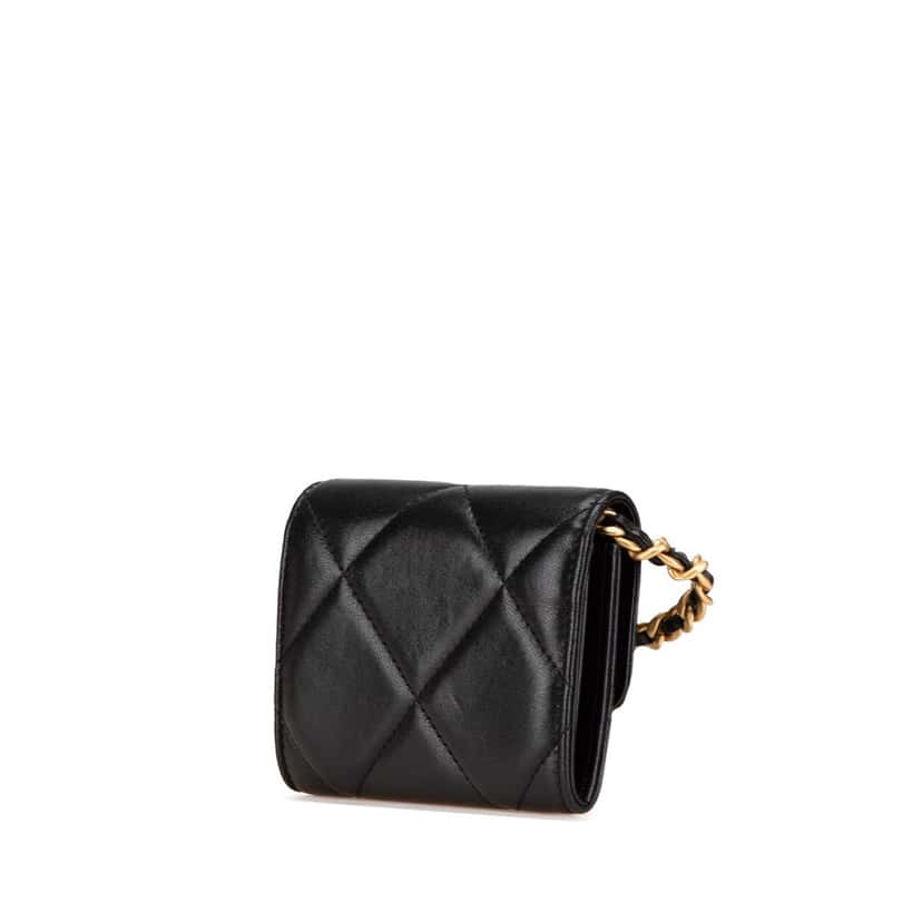 Chanel Quilted Lambskin Chanel 19 Card Holder On Chain Black Leather Good condition - Back View