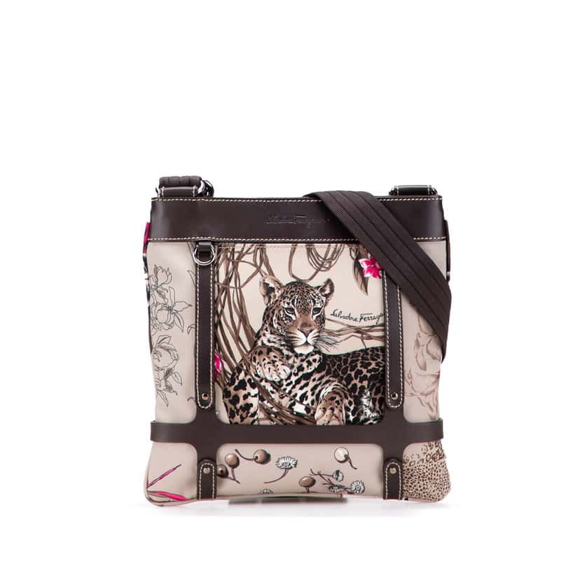 Salvatore Ferragamo Nylon Jungle Safari Crossbody Brown Good condition - Front View