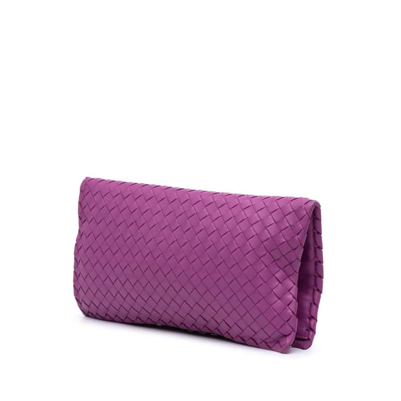 Bottega Veneta Nappa Intrecciato Turn Lock Clutch Purple Leather Good condition - Back View