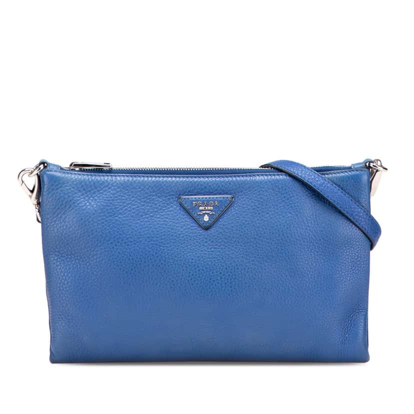 Prada Vitello Daino Crossbody Blue Leather Very good condition - Front View